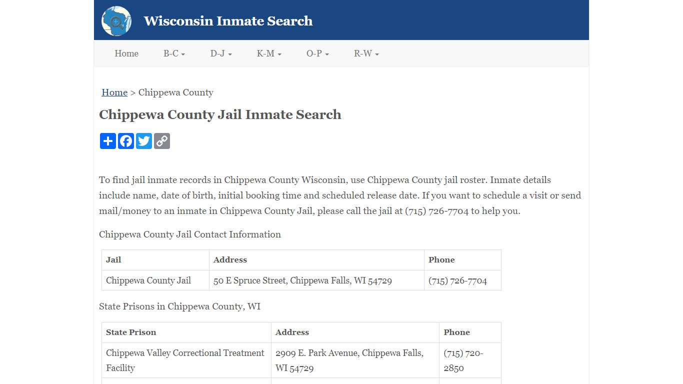 Chippewa County Jail Inmate Search
